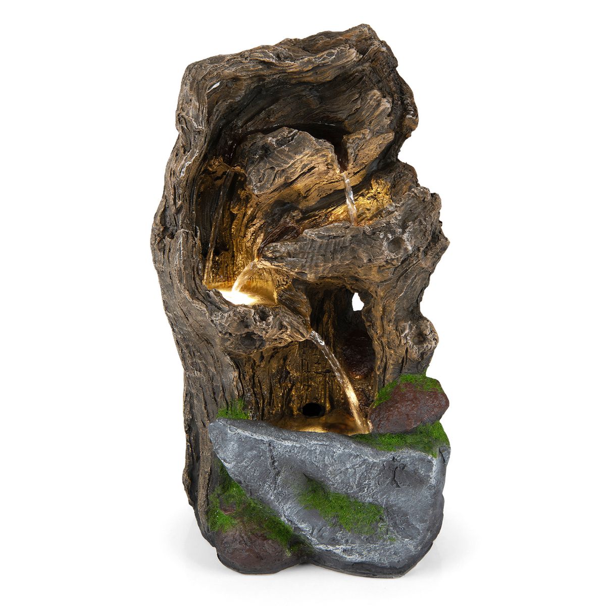 Fontaine de jardin Coast à 4 niveaux - Éclairage LED - Résistante aux intempéries - Marron, 26 x 28 x 53 cm