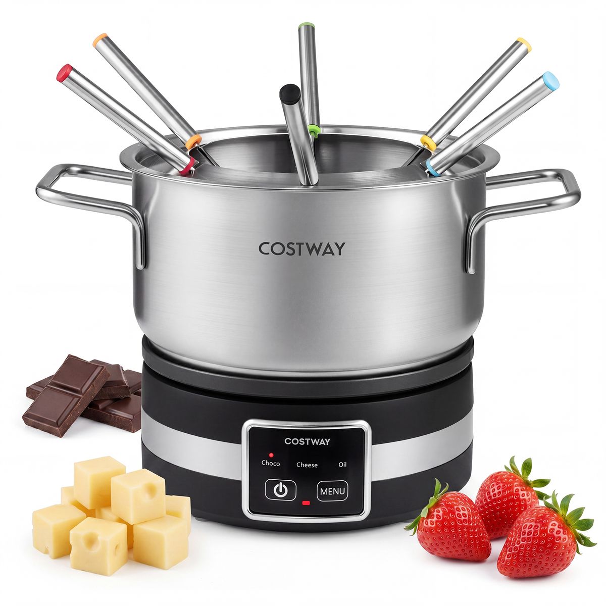 Ensemble à fondue électrique Coast - 1 200 W - Régulateur de température - Cuve amovible en acier inoxydable - Argent et noir