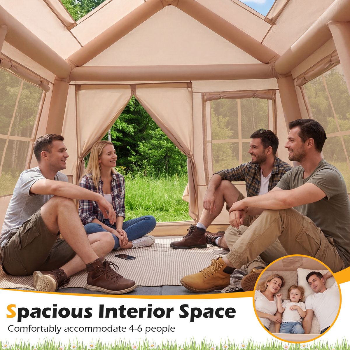 Tente de camping gonflable Coast - pour 4 à 6 personnes - montage rapide - kaki 253 x 213 x 183 cm
