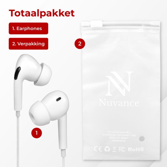 Nuvance - Ecouteurs avec câble et microphone - Convient à Apple Lightning - Ecouteurs intra-auriculaires - Casque - Blanc