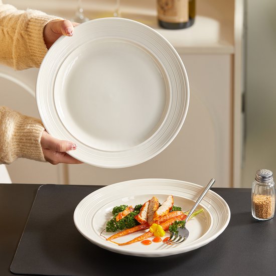 Lot de 4 assiettes à dîner (Ø 25,4 cm / 10 pouces), lot d'assiettes, assiettes à petit-déjeuner, assiettes à pâtes, service de table pour 4 personnes, convient aux restaurants, à la restauration, aux fêtes, aux réunions de famille, aux banquets et aux piq