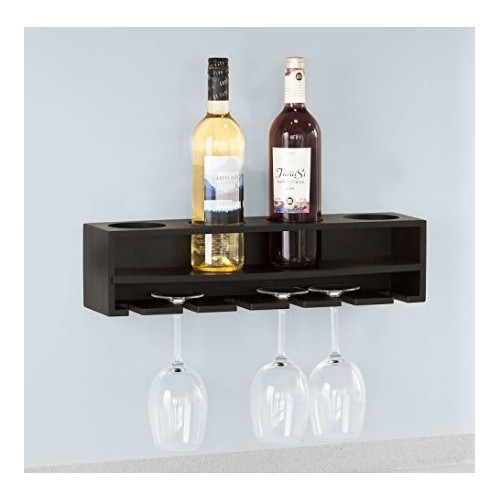 SoBuy FRG66-L-SCH Casier à vin – Fixation murale – 4 bouteilles et 6 verres – 48 x 12 x 12 cm – Noir