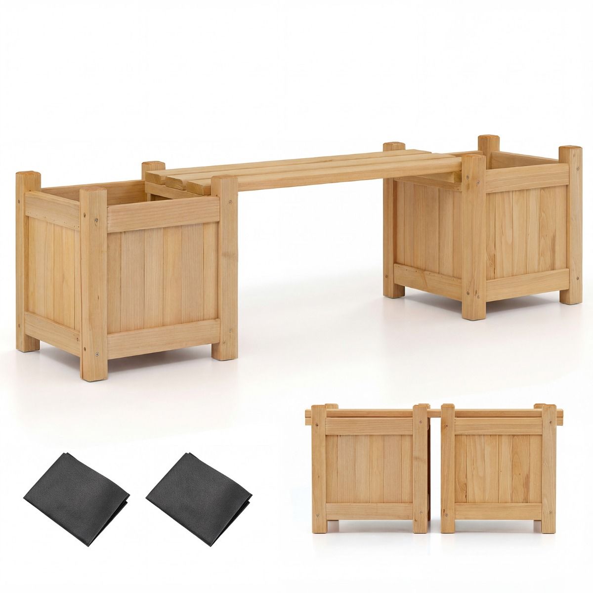 Banc de jardin trois-en-un Coast avec jardinières - banc avec espace de rangement - bois de sapin - couleur naturelle