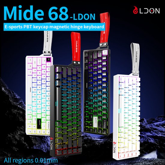 Mide68 - Clavier gaming filaire à 65 % - Clavier à rétroéclairage RGB - Clavier mécanique à déclenchement rapide à effet Hall - Hot Swap - 8 kHz - Temps de réponse de 0,01 mm - 0,125 ms - Touches imprimées sur le côté - 68 touches - Meilleur rapport quali