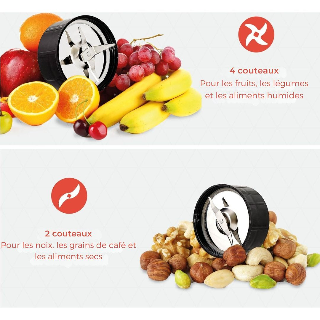 Mixeur Smoothie - KitchenBrothers - 13 Pièces - 4  Gobelets - 350W - acier inoxydable