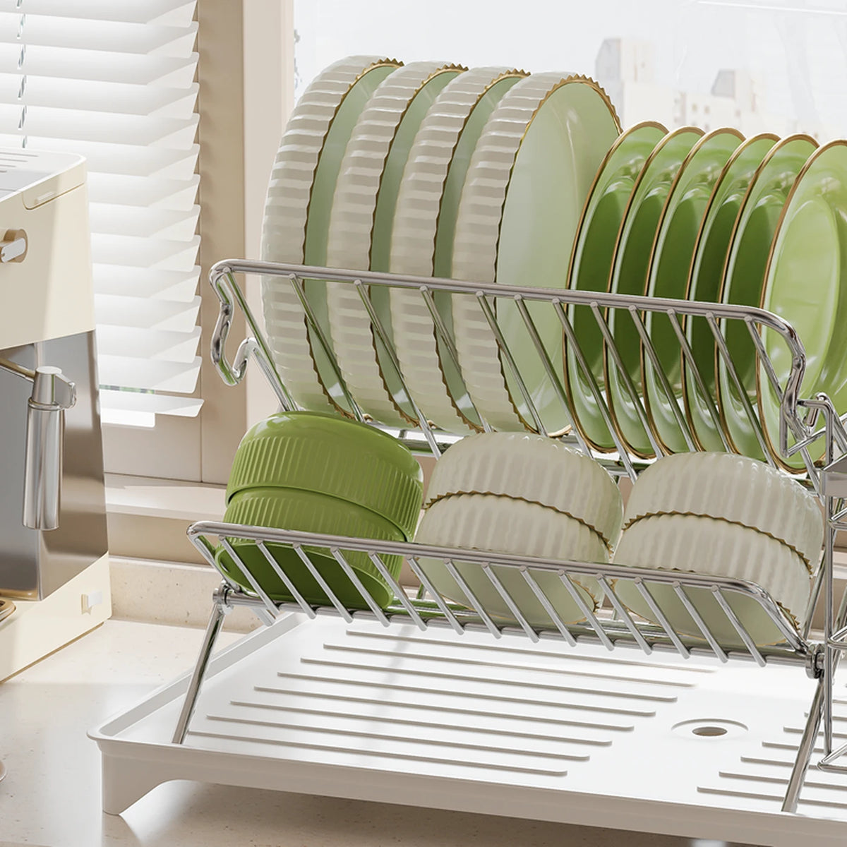 Égouttoir pliable Maxcook - 2 niveaux en acier inoxydable - Avec bac de récupération - 42 × 32 × 30 cm