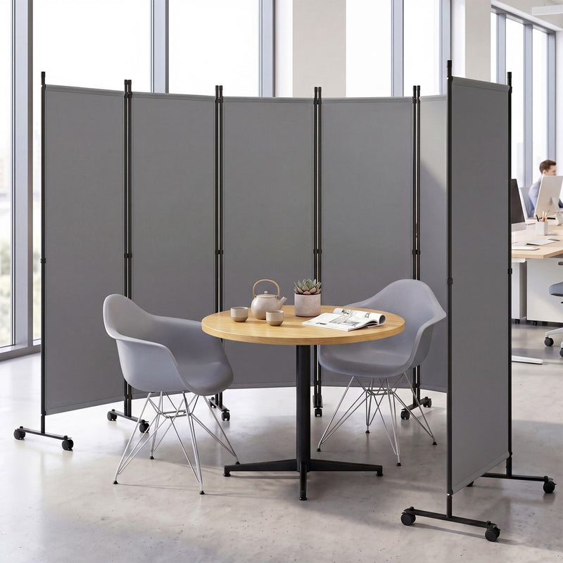 Paravent Coast sur roulettes - 6 panneaux - pliable et flexible - gris