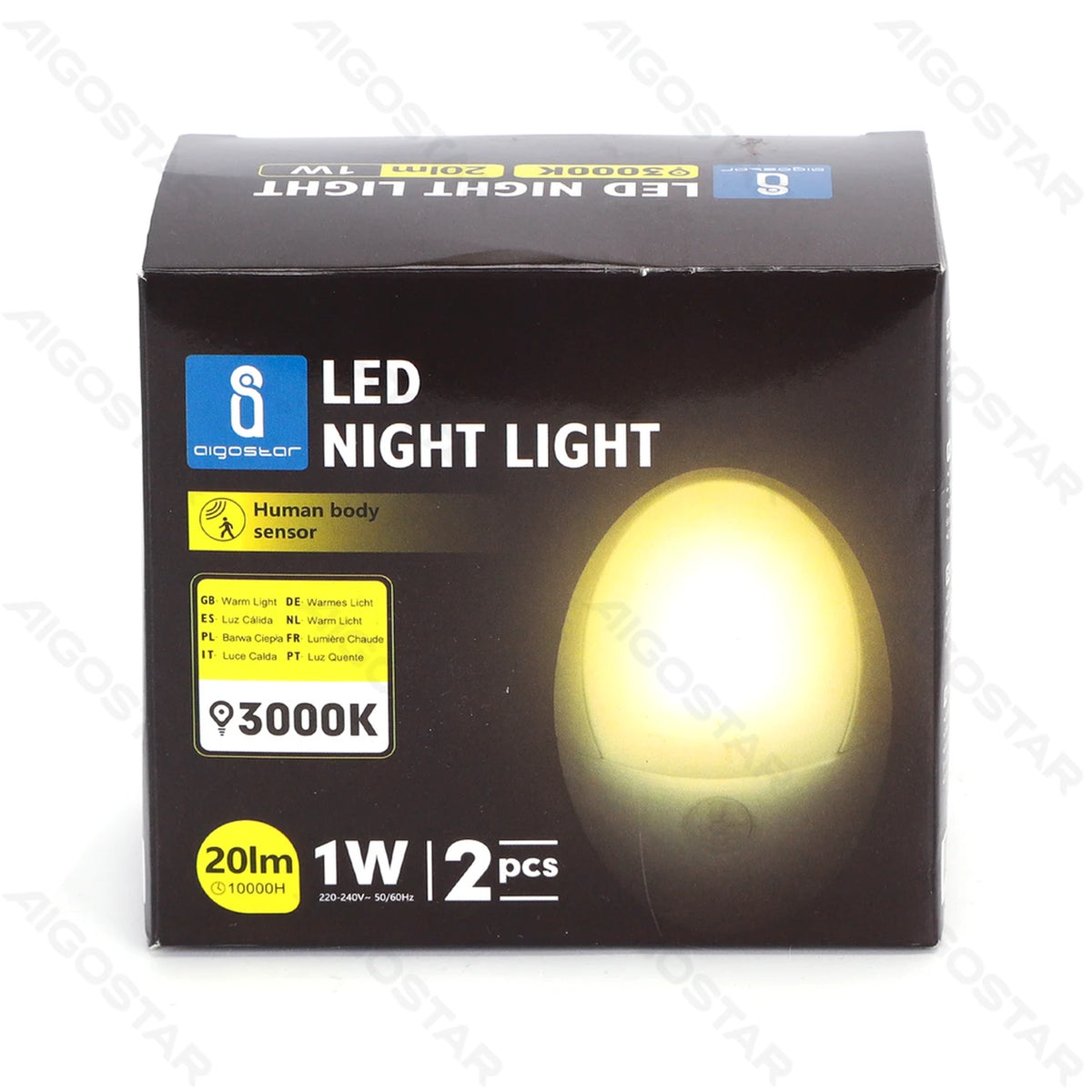 Veilleuse LED Aigostar NL01 avec capteur - 1 W - 3000 K - IP20