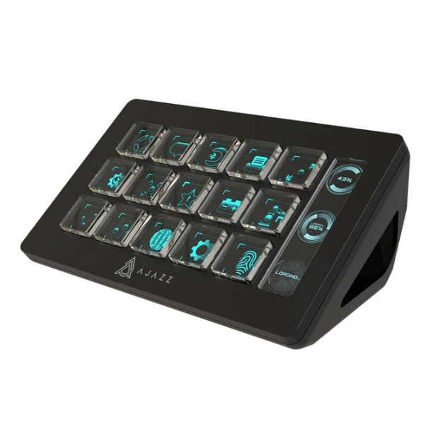Contrôleur de studio AJAZZ AKP153 - 15 touches macro LCD - USB - 19,2 x 7,5 x 13,1 cm - Noir