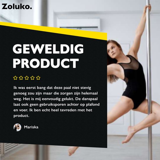 Zoluko Professional Dance Pole - Hauteur réglable : 2,24 m à 2,74 m - Rotatif et statique - Capacité de charge de 200KG - Pole Dancing - Pole Dance - Argent/Chrome