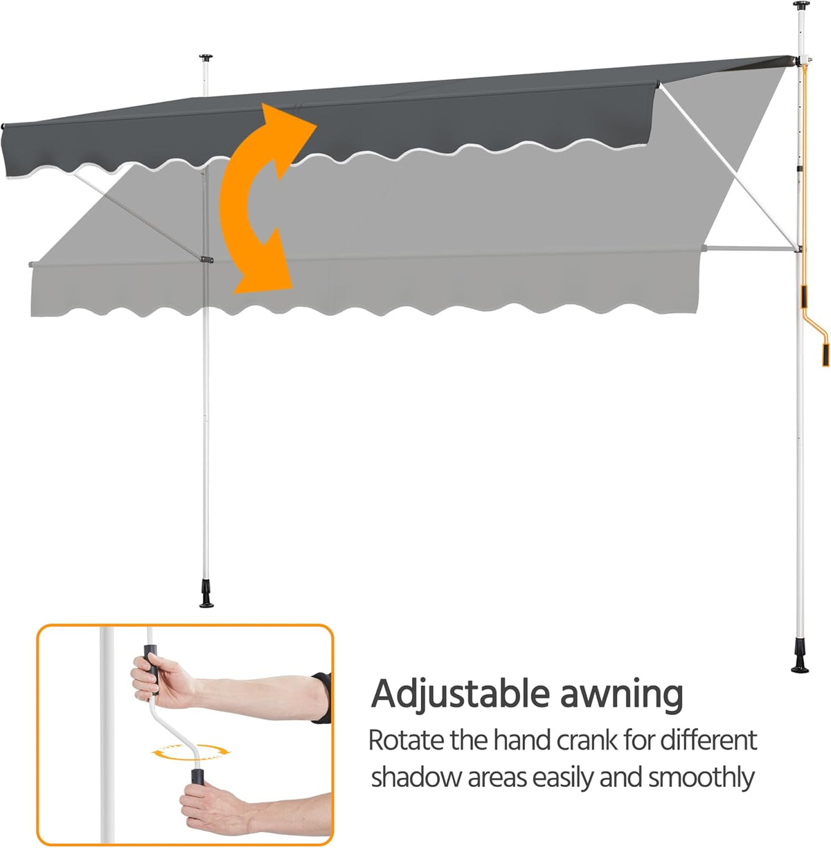 Yaheetech : store pare-soleil avec armature télescopique et manivelle - 300 x 120 cm - hauteur réglable de 210 à 300 cm - résistant aux UV - gris