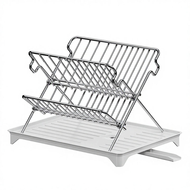 Égouttoir pliable Maxcook - 2 niveaux en acier inoxydable - Avec bac de récupération - 42 × 32 × 30 cm