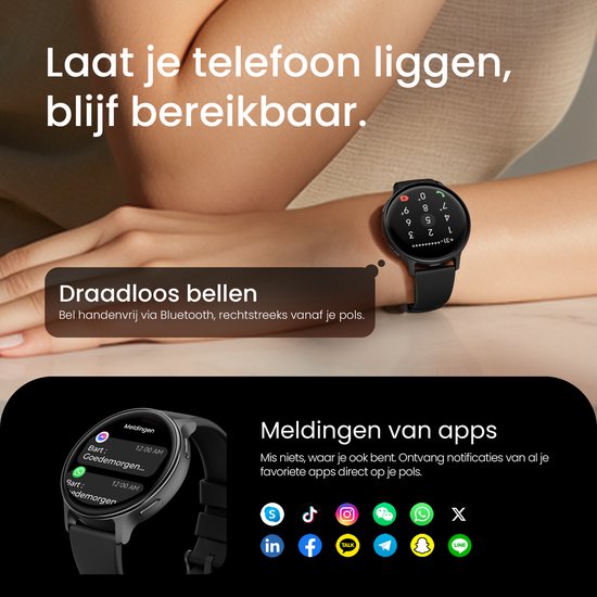 Maoo Ventura 2 - Montre connectée GPS pour femme - Écran AMOLED - Bracelet en silicone, en cuir et de sport - Podomètre - Cardiofréquencemètre - Suivi du sommeil - Fonction d'appel - AOD - Multisport - Compatible avec Android et iOS - Noir