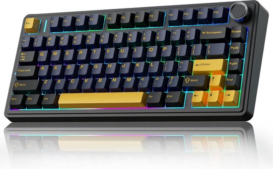 AULA F75 - Clavier gaming sans fil - Mécanique - Gasket - Hot Swap - Claviers QWERTY - Tri-mode - 80 touches - Noir tonnerre