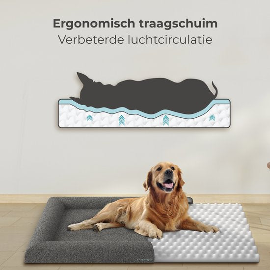 Panier orthopédique pour chien CozySense® - 90 x 54 cm - Taille L - Tissu bouclé - Lit imperméable pour chien avec housse lavable - Convient comme coussin de banc - Gris