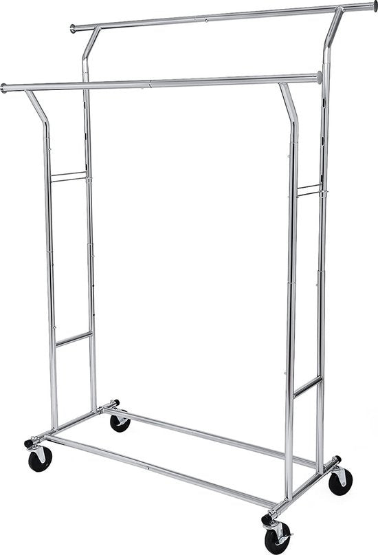 O'DADDY® Clothes Rack - Support de penderie - Double tige - Extensible et ajustable - Design stable - Capacité de charge de 110 kg - Métal - Argent