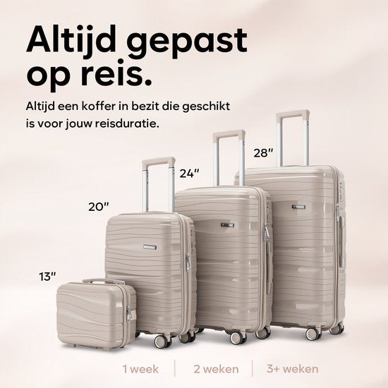 SKYCASES Travel One – Valise de voyage moyenne de 24 pouces – Serrure à combinaison – 41 x 24 x 69 cm – 68 L – Légère, étanche et résistante – Beige