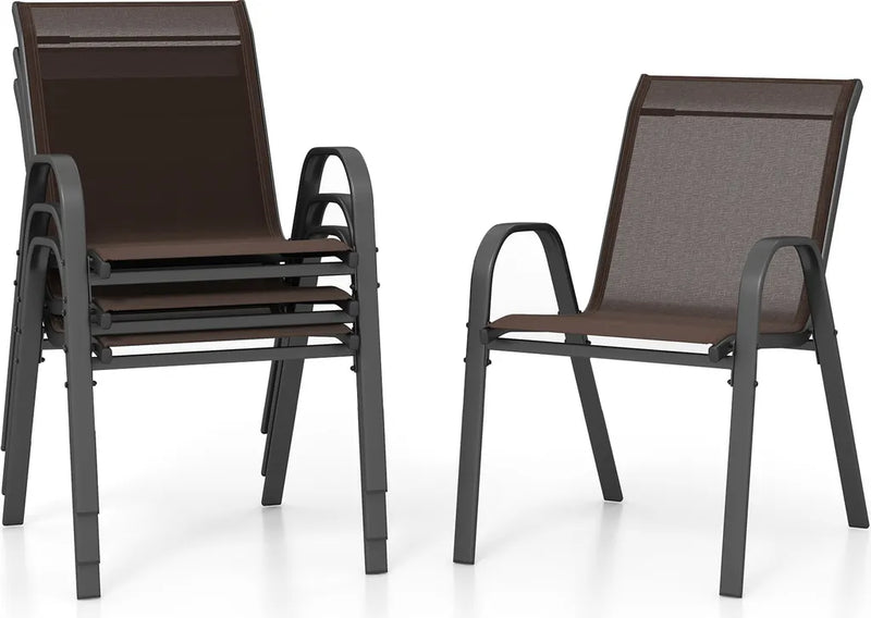 COAST Jeu de 4 chaises de jardin empilables, chaises de balcon, chaises de patio, chaises empilables avec accoudoirs jusqu'à 150 kg, 56 x 70 x 84 cm, marron