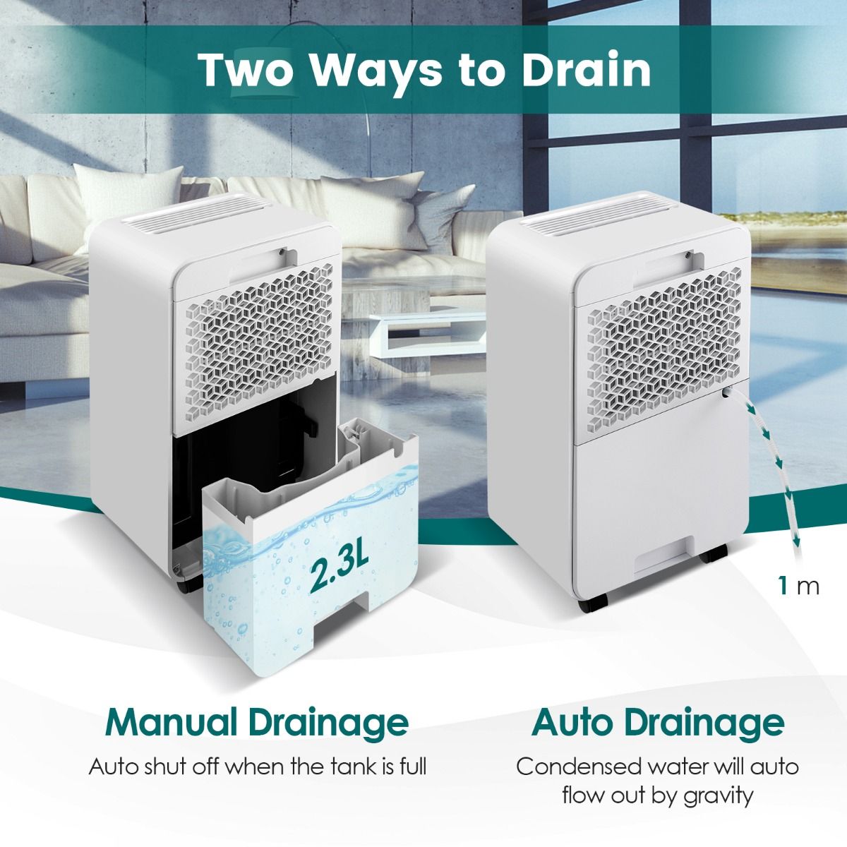 Déshumidificateur Coast - Réservoir d'eau de 2,3 litres - Mode veille - Minuterie 24 heures - Blanc