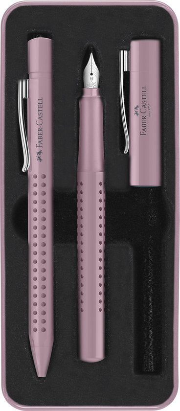 Coffret d'écriture Faber-Castell - Grip 2010 - stylo à bille et stylo plume - dans un coffret cadeau - Harmony rose shadows - FC-201528