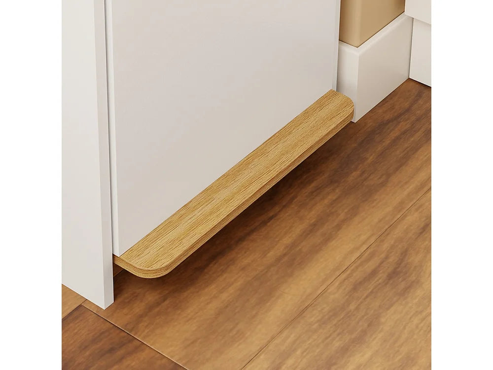 Meuble poubelle Sobuy avec pédale et tiroir - Blanc aspect chêne clair - 35 × 25 × 101,7 cm