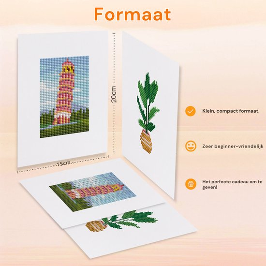 Rubye® Mini peintures de diamants - 2 pièces - Set - Adultes - Peinture de diamants pour enfants - Tour de Pise et plante d'intérieur - 15x20cm