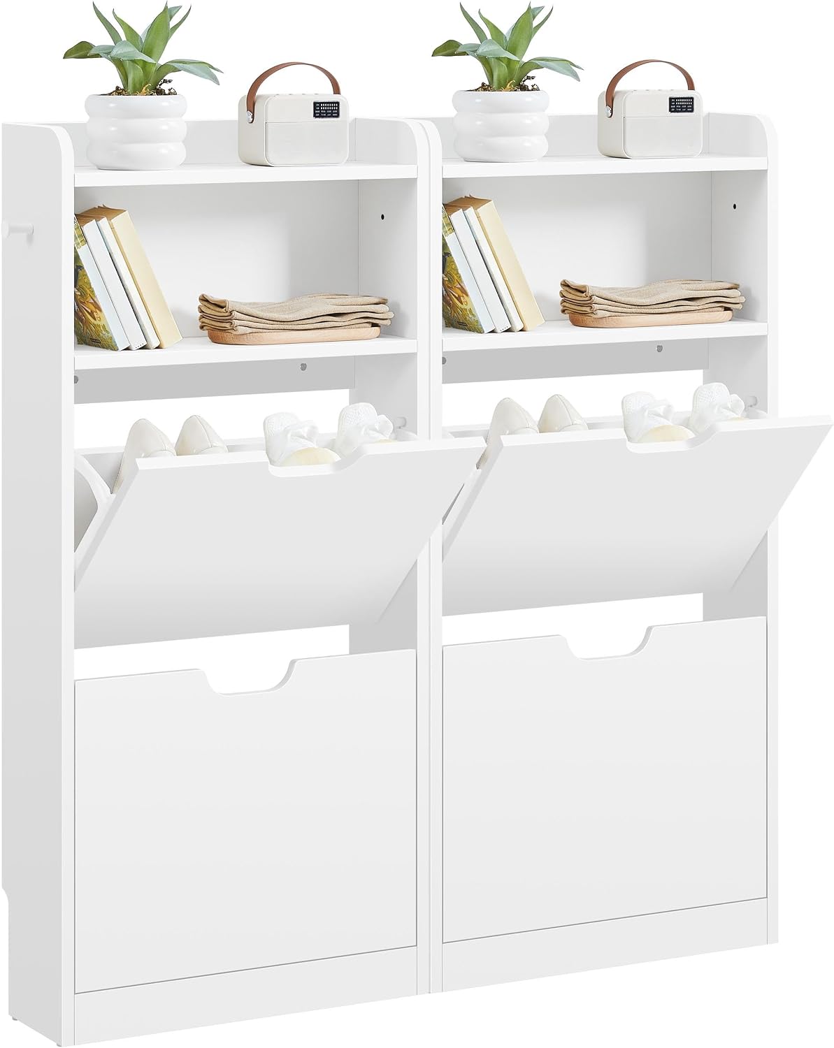 Yaheetech : armoire à chaussures à 4 portes battantes - étagère à chaussures étroite avec compartiments ouverts - 100 x 17 x 108,5 cm - blanc
