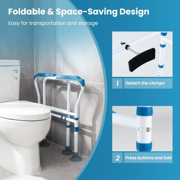 Coast Support de toilette - Réglable dans 6 directions, Antidérapant, Seniors - L 62-68 x H 65,5-78 cm - Acier au carbone/HDPE - Bleu/Blanc