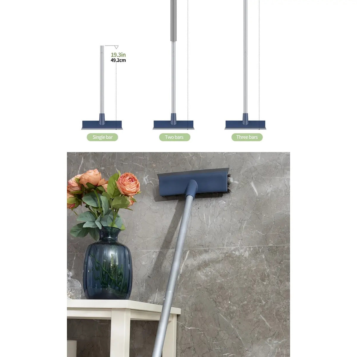 Brosse à récurer 2-en-1 emmama avec poignée de traction - Manche réglable