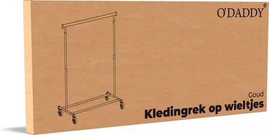 O'DADDY® Porte-vêtements sur roulettes - Porte-vêtements - Porte-vêtements réglable - Porte-vêtements extensible - Stable jusqu'à 90 kg - Porte-vêtements de rangement - Doré - 160 cm