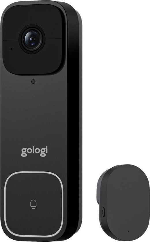Gologi Video Doorbell - Sonnette intelligente avec caméra et WiFi - Qualité vidéo HD - Sans fil sur batterie - Support mural et carillon inclus - Vision nocturne - Résistant à l'eau - Noir