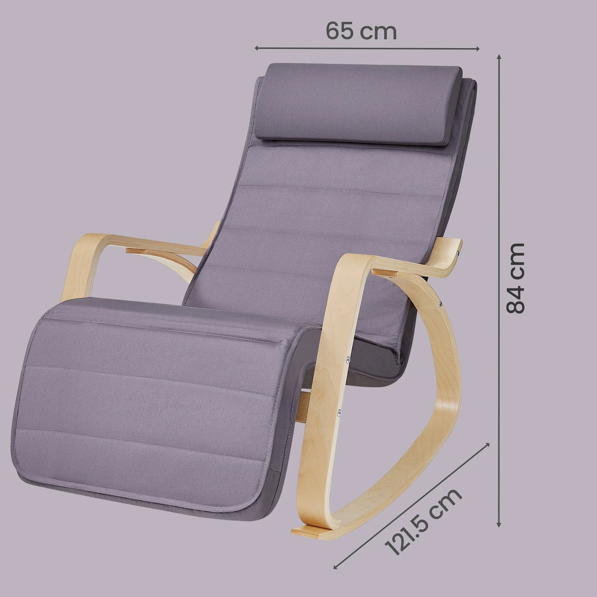 Fauteuil à bascule Ochama avec accoudoirs - Bois de bouleau - Repose-pieds réglable - 121,5 x 65 x 84 cm - Gris clair