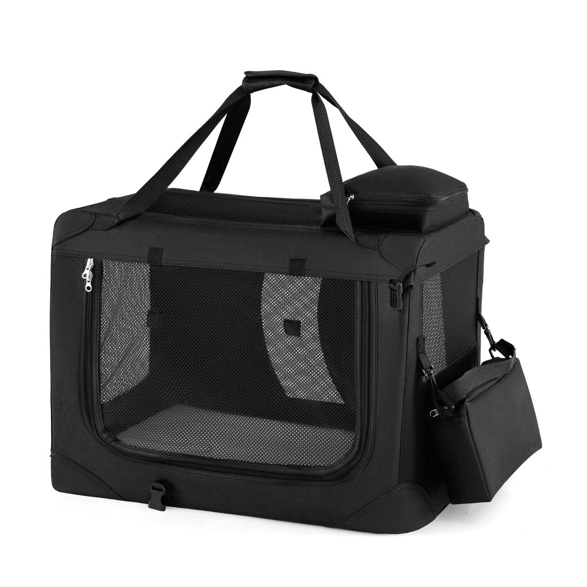 Cage de transport pliable pour chien Coast - filet respirant - 3 portes - noir