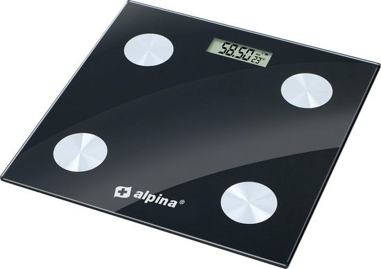 Balance intelligente Alpina - avec analyse corporelle : pourcentage de graisse et IMC - Bluetooth - avec application - Noir