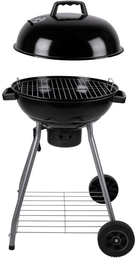 Barbecue au charbon de bois Alpina - Barbecue sphérique Ø 43 cm - Barbecue avec couvercle et roulettes - Système de ventilation intégré - Bac à cendres amovible - Noir