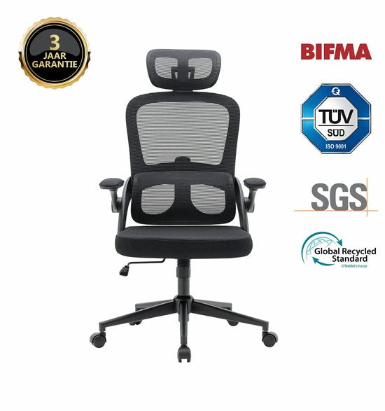 SIHOO : chaise de bureau ergonomique avec revêtement en maille, dossier haut avec accoudoirs 3D, soutien lombaire réglable en hauteur, chaise de bureau pivotante, noire