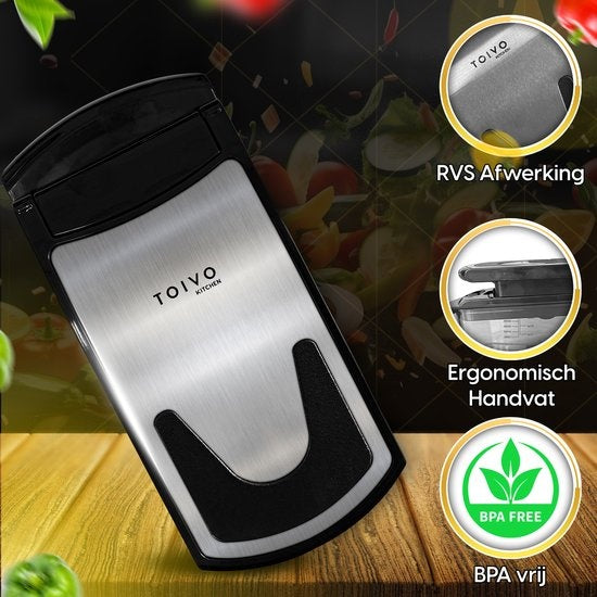 Toivo Kitchen Vegetable slicer - Multifunctional - Black - 11 in 1 Kitchen mandolin - Manual - Kitchen slicer - Onion slicer - Spiral slicer - Chips slicer - Grater