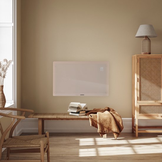 VONROC Chauffage électrique de luxe - Convecteur avec panneau en verre - 1000W/2000W- Chauffe les pièces jusqu'à 24m2 - Contrôlé par l'application (via Wifi) et manuellement - Thermostat et minuterie réglables - Beige