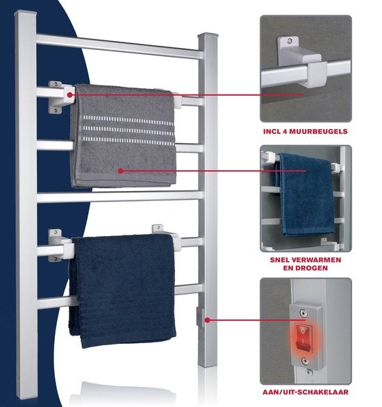 Porte-serviettes Dirt Devil - Radiateur électrique pour serviettes - 90x53cm - Aluminium