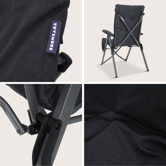 TRVLMORE Chaises de camping de luxe - pliables - 2-Pack - Capacité de charge 150KG - Sac de transport inclus - Chaise pliante - Chaise de camping - Chaise pliante - Gris