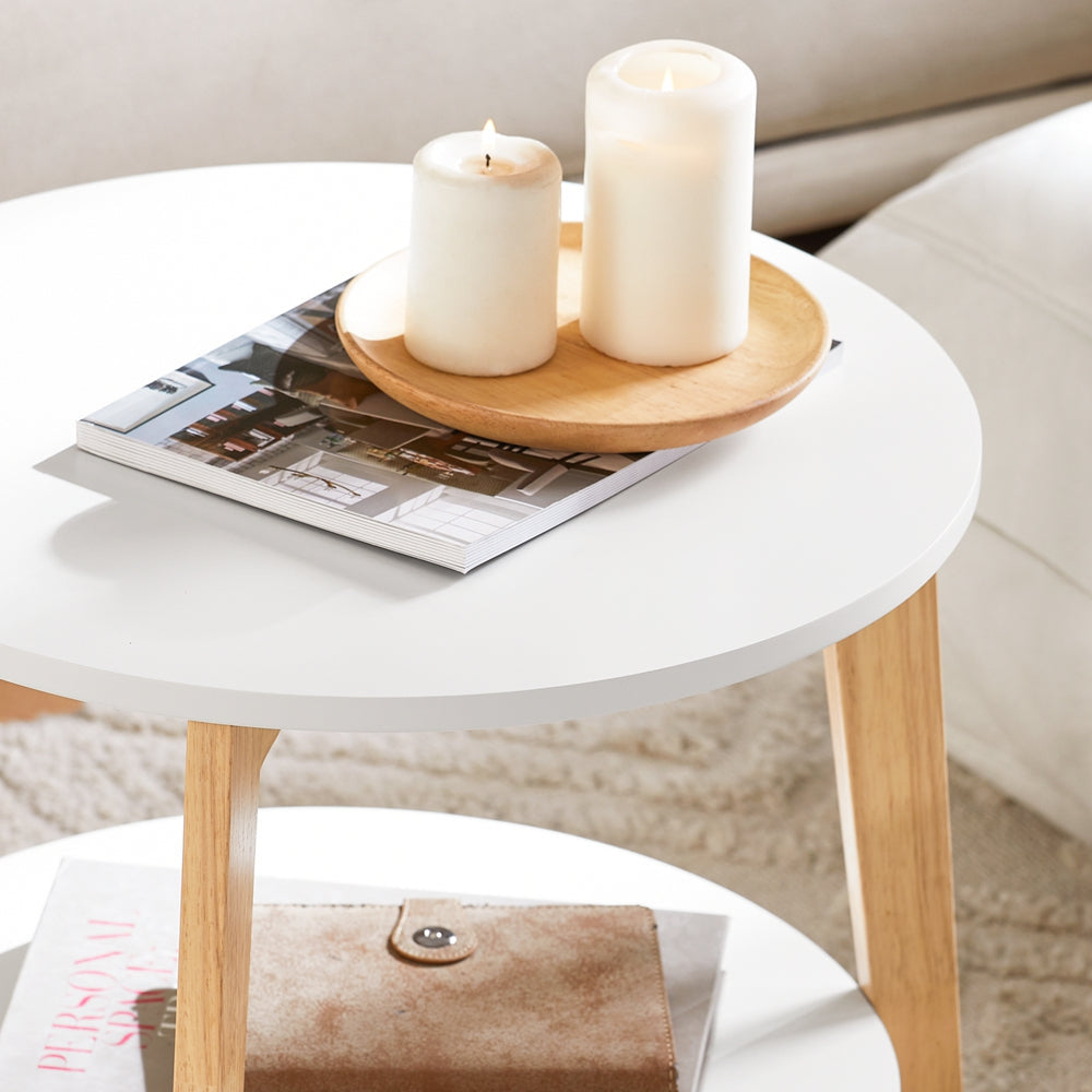 SoBuy FBT75-W Lot de 2 tables basses - hévéa - blanc - 50x45 & 44x40 cm