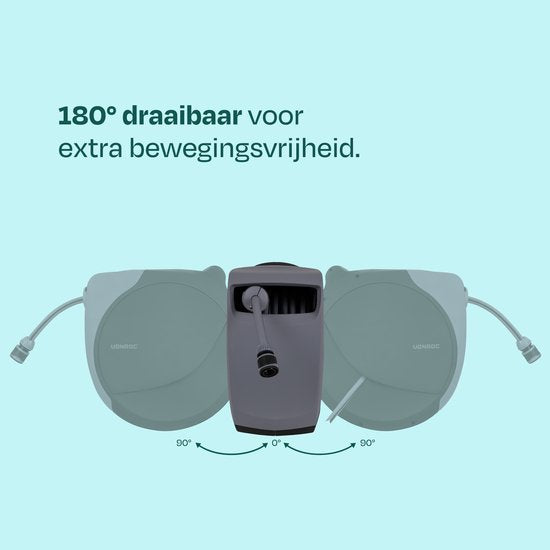 Enrouleur de tuyau automatique VONROC – boîtier mural – avec tuyau d'arrosage haut de gamme de 20 m, pistolet d'arrosage à 8 positions et raccords – noir/gris