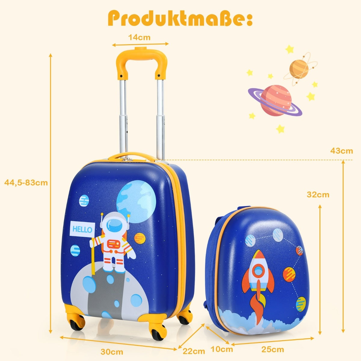 Coast 2-piece children's suitcase set with astronaut pattern Backpack & Case 27 x 20 x 43 cm dark blue