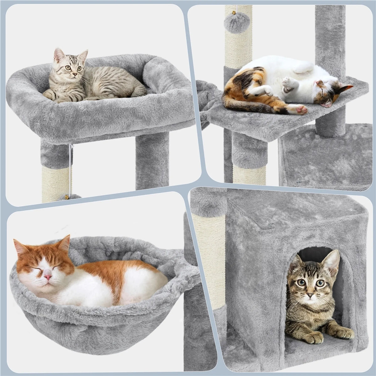 Yaheetech : Arbre à chat compact à 3 niveaux, 49,5 x 34,5 x 86,5 cm – Joli gris clair – Sisal et peluche