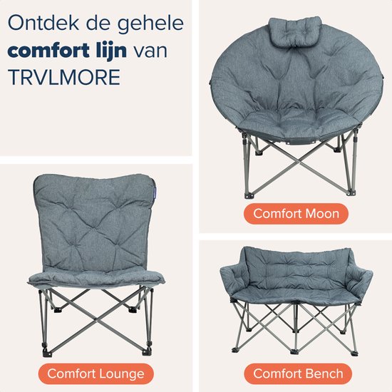 TRVLMORE Chaise de camping - XL - Pliable - Sac de transport inclus - Chaise de camping - Chaise papillon - Capacité de charge 150 kg - Gris
