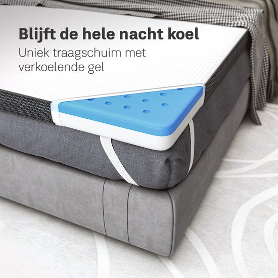 CozySense® Topper 140x200 - Surmatelas - Matelas de pont - Mousse à mémoire de forme avec gel réfrigérant - CertiPUR® - Fermeté douce - 8 CM - Housse lavable