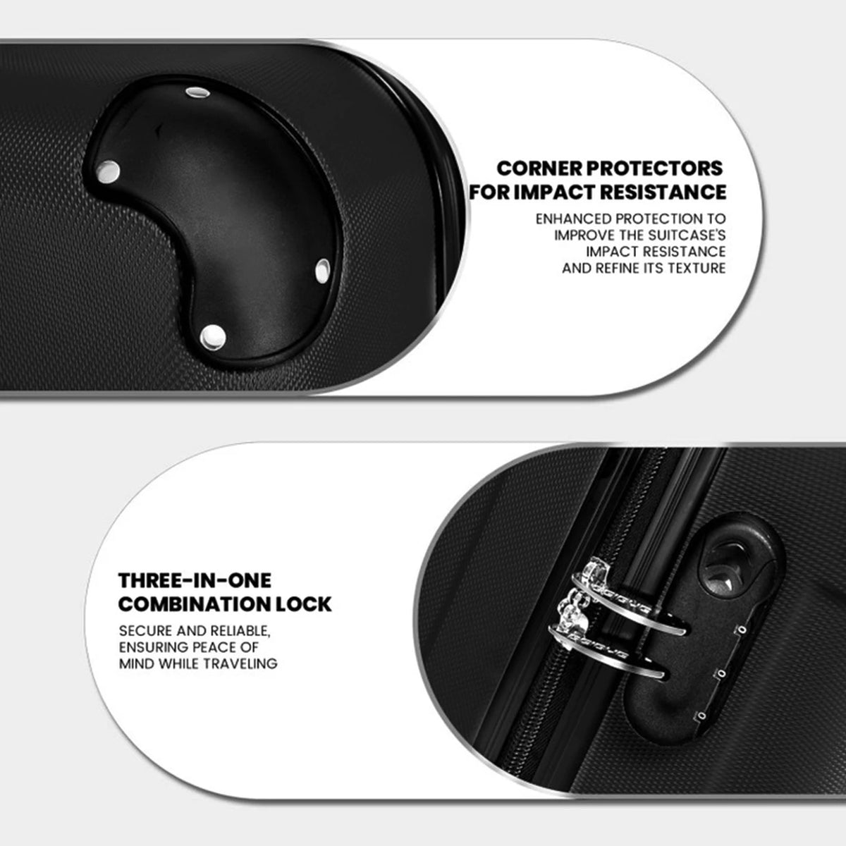 Ensemble de valises ABS Ochama - 3 pièces - noir - 20, 24 et 28 pouces