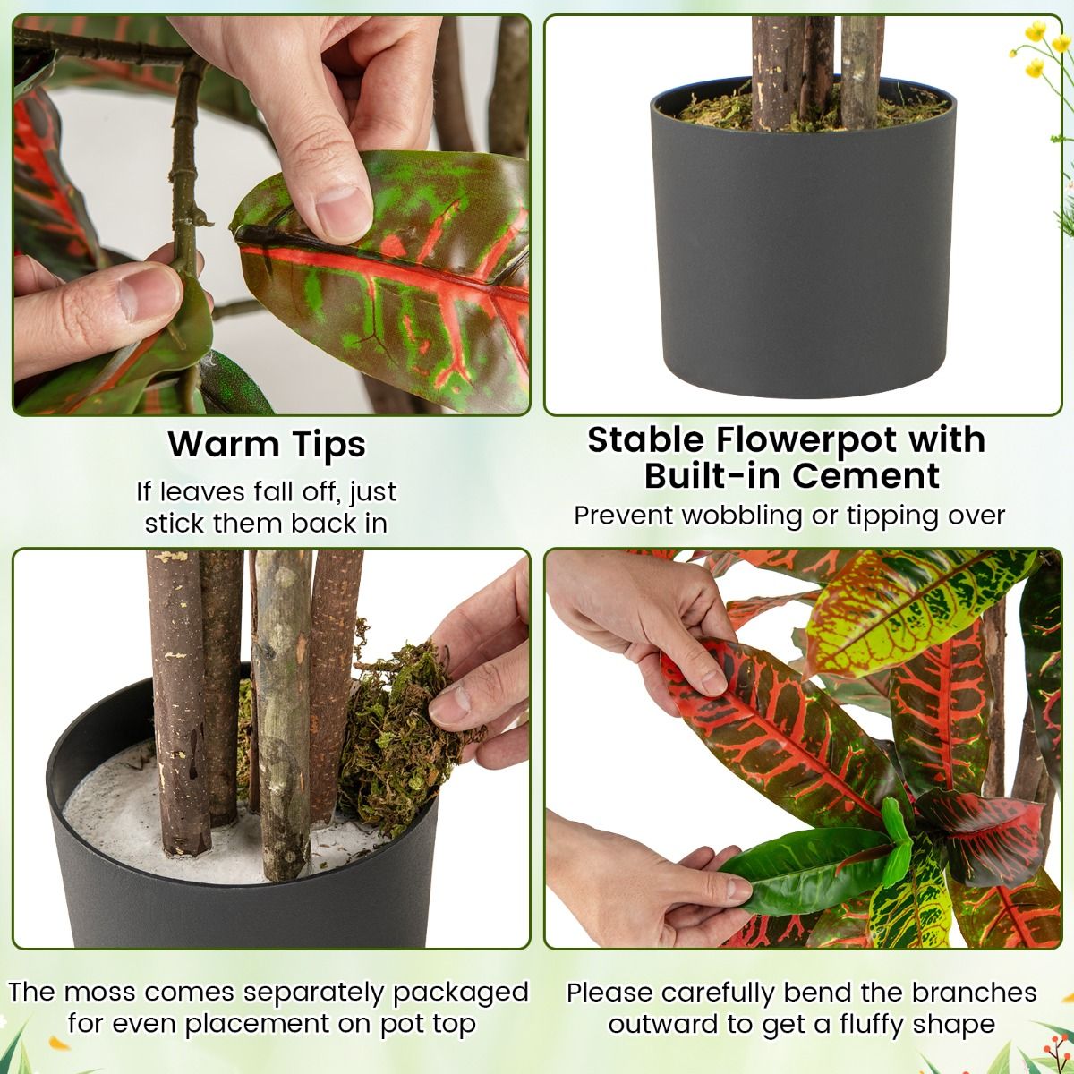 Plante artificielle Coast « Croton Palm » - tronc en bois véritable - feuilles colorées - 150 cm