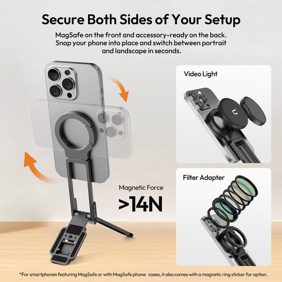 Support photo pour téléphone portable Ulanzi MA38 MagLock - Poignée et support MagSafe - Avec 2 fixations « cold shoe » - Aluminium