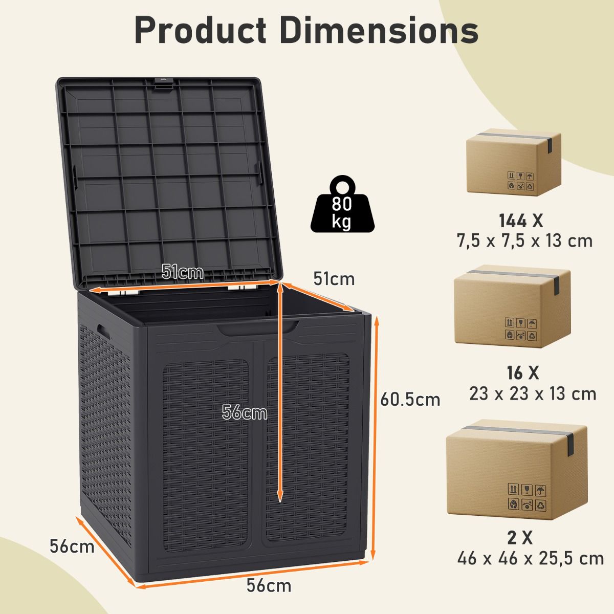 Boîte de rangement Coast avec couvercle - aspect rotin - multifonctionnelle - marron/noir - 145 litres